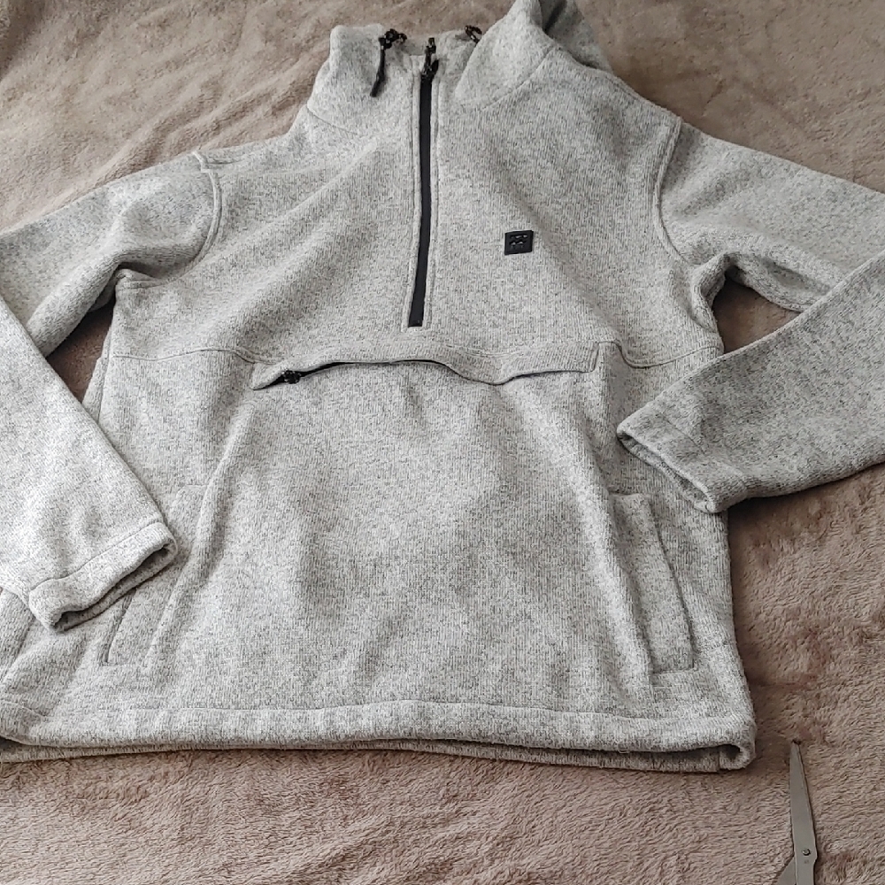 ✅$8 Add On Billabong Light Gray Half-Zip Fleece Pullover Sz LG